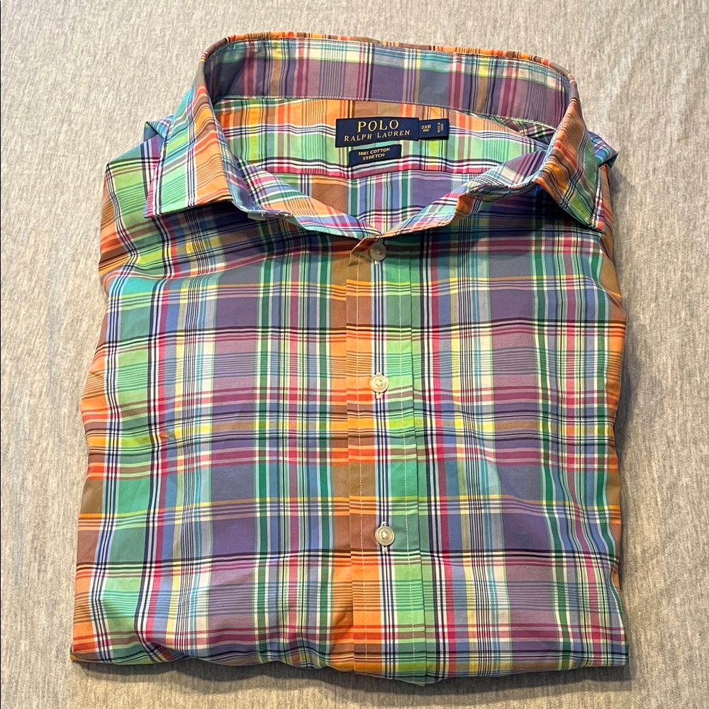 Ralph Lauren Men’s Blue Orange Plaid Long Sleeve Polo Shirt NWT